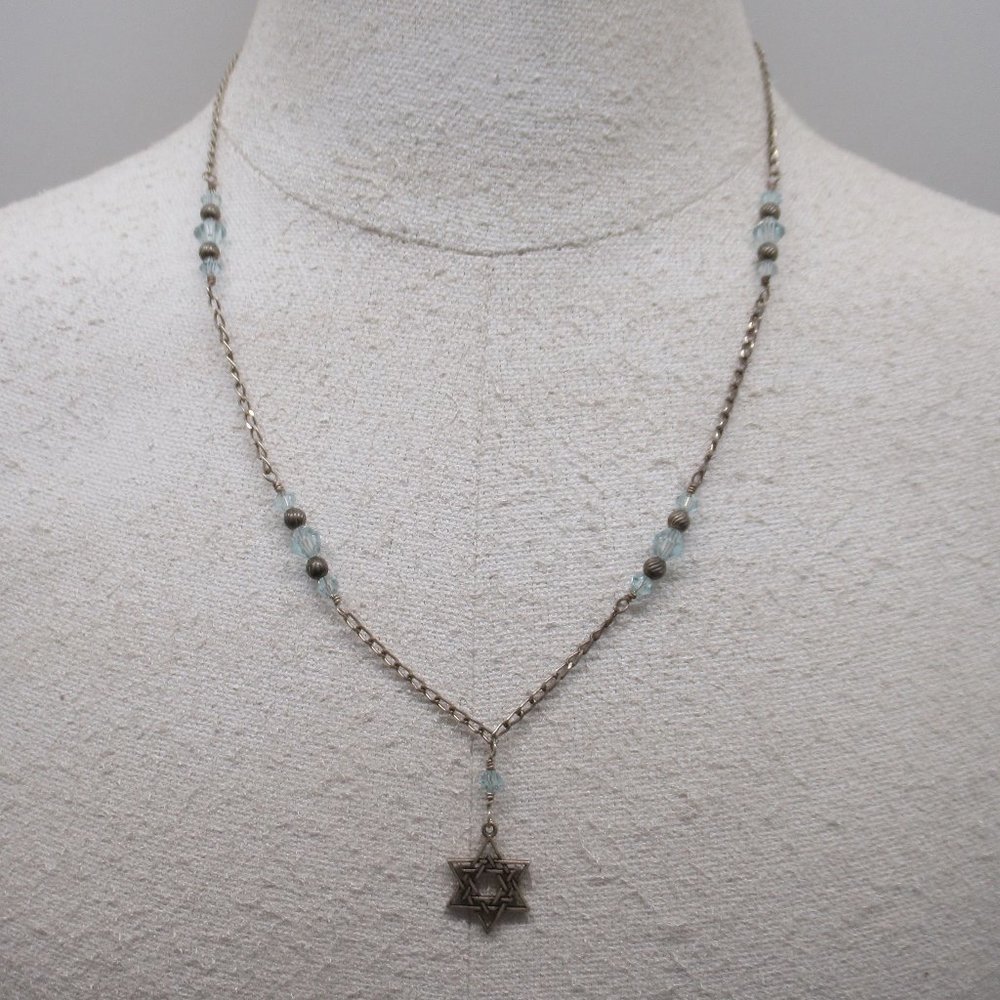 925 Sterling Silevr Star of David Lariat Necklace